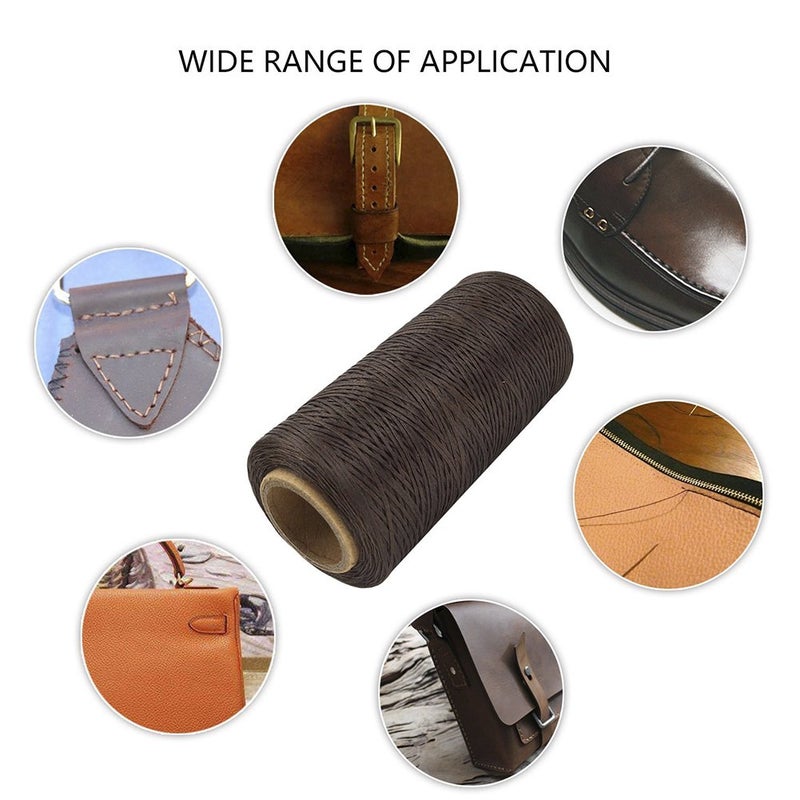 Co-link 4pcs Crafts 0.8mm 150D Leather Sewing Hand Stitching Jewelry Craft Waxed Thread String Cord with 1 Set (7pcs) Curved Upholstery Sewing Needles (White + Beige + Dark Brown + Black) - Image 4
